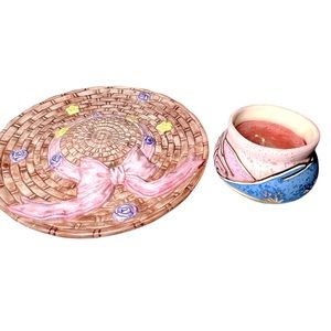 Vintage Decorative Plate and Candle Strawberry Scented Decorative Display